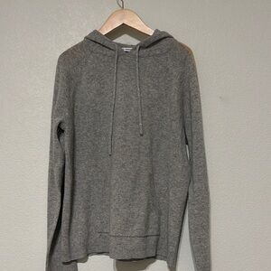 The Cashmere Project Gray Hooded Sweater with. Down and White Stripes on Sleeve